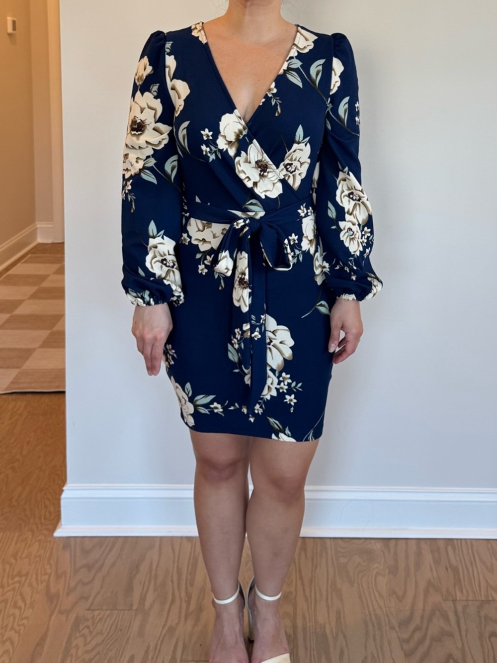 Floral Navy Longsleeve Dress with Tie Waist - NWOT